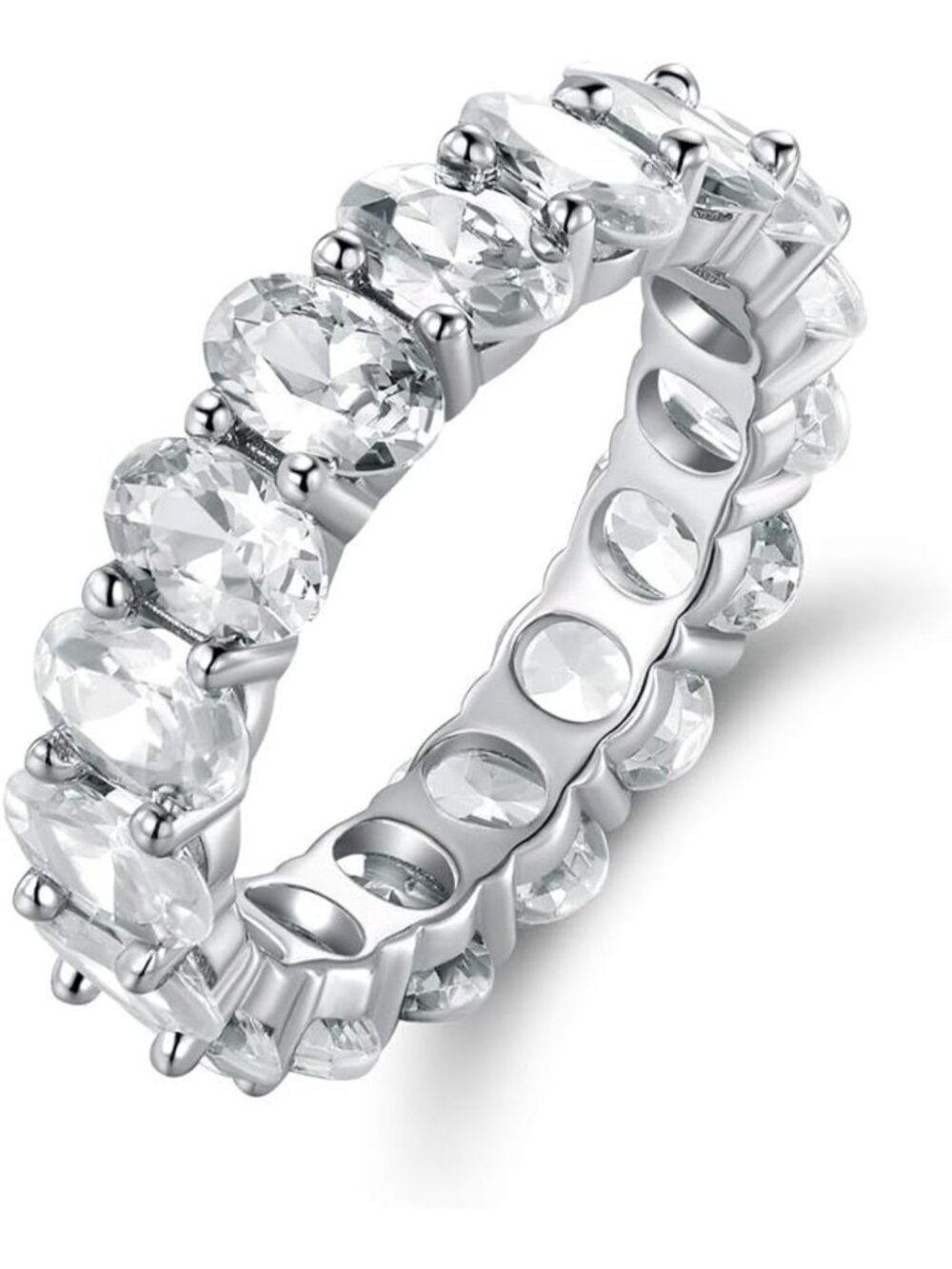 18k Gold Plated Eternity Ring Band with Oval Cut Cubic Zirconia - Elegant